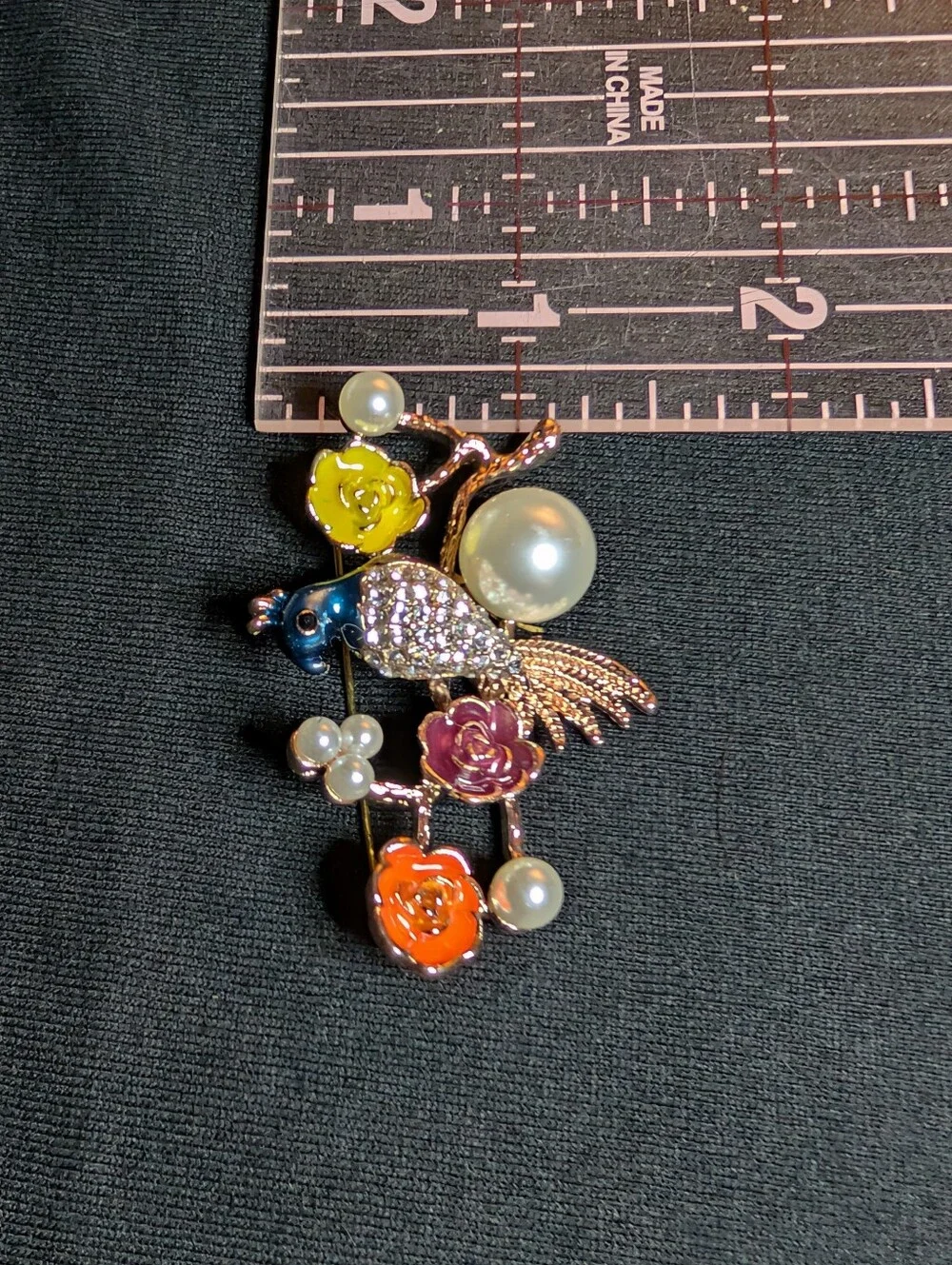 Pearl & Enamel Parrot Floral Brooch - Multicolor